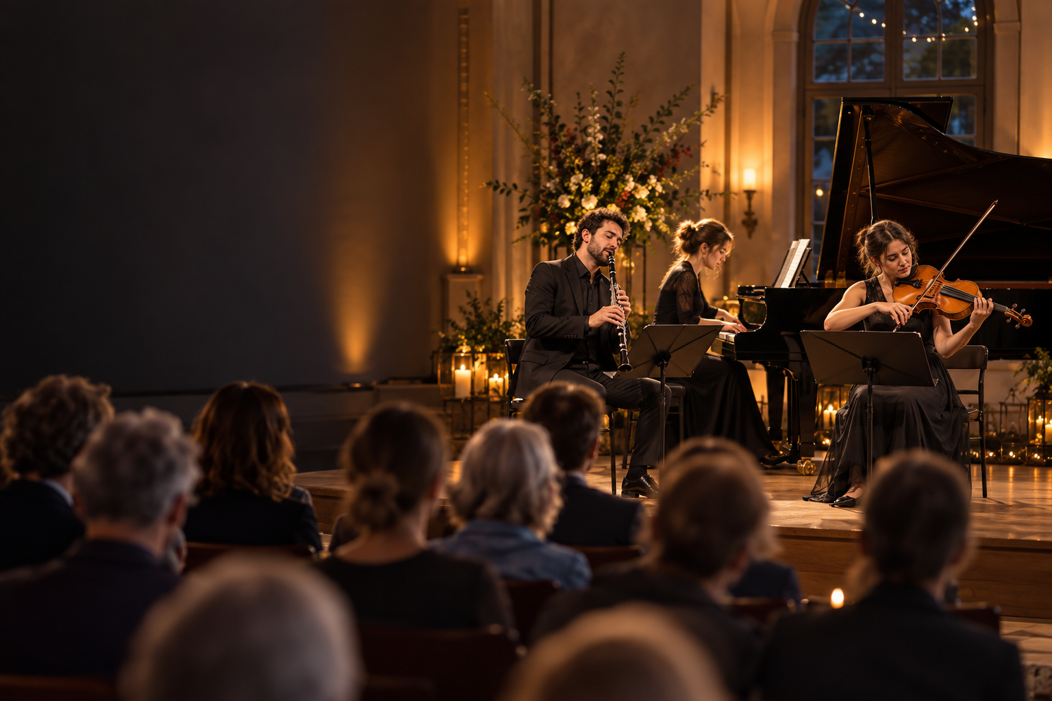Kammerensemble bei einem kleinen Konzertabend mit Klarinette, Viola und Klavier